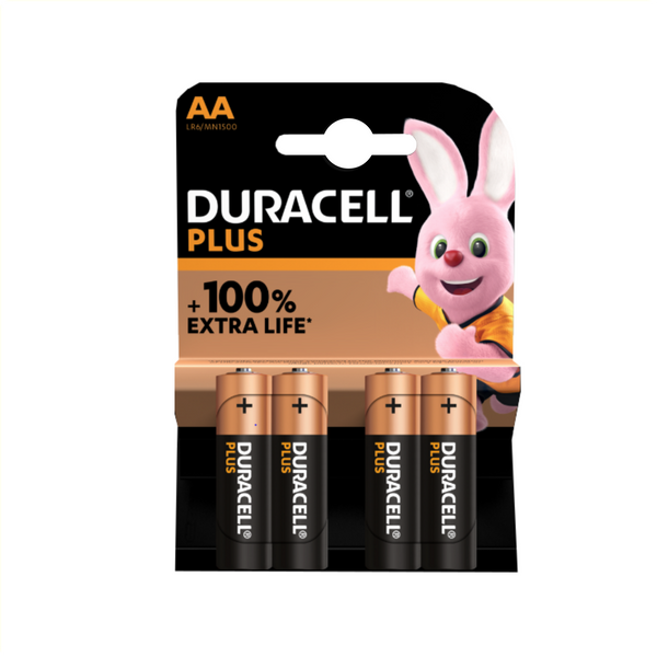 Piles Duracell Plus AA alcalines, 4 pièces (paquet suspendu)