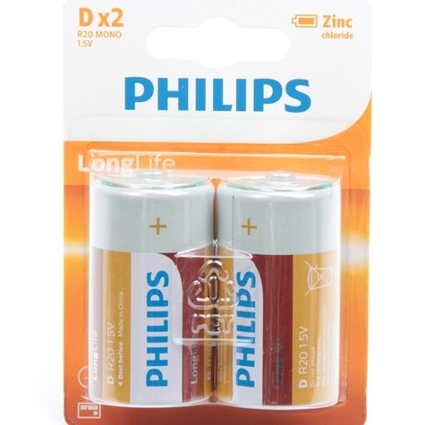 Philips Longlife Batterij Zinc D R20, 2st.