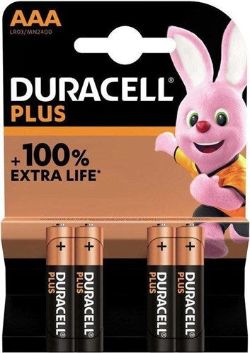 Duracell batterij plus power mini penlite lr03 aaa per 4 op kaart