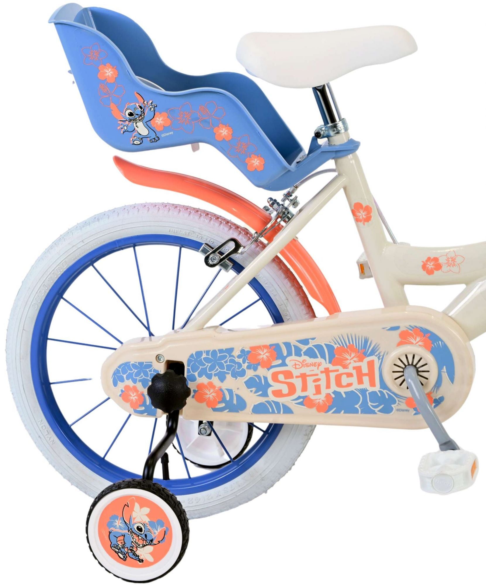 Disney Stitch Kinderfiets - Meisjes - 16 inch - Creme Koraal Blauw - Twee handremmen