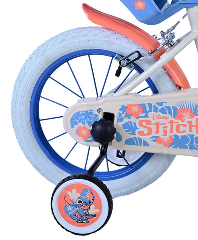 Disney Stitch Kinderfiets - Meisjes - 14 inch - Creme Koraal Blauw - Twee handremmen
