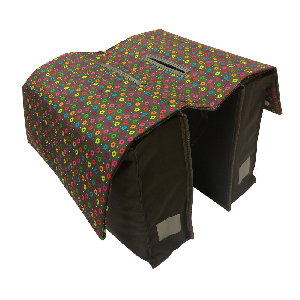 Basil Dubbele fietstas grijs met bloemen 20L