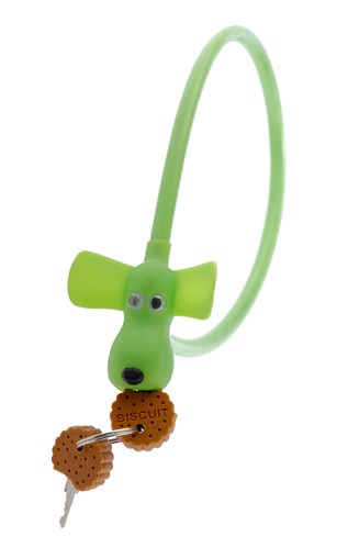 Câble antivol PexKids Flappie le chien de garde avec 2 biscuits à clé - ø10 mm x 58 cm - vert