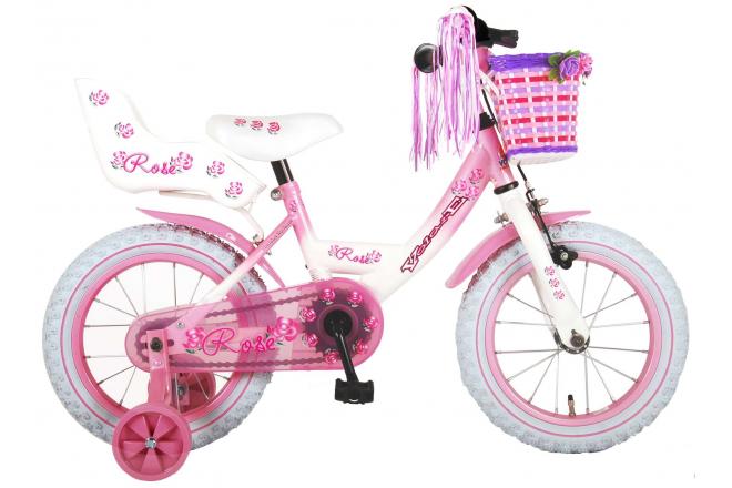 Volare Rose Kinderfiets Meisjes 14 inch Roze Wit 95% afgemonteerd
