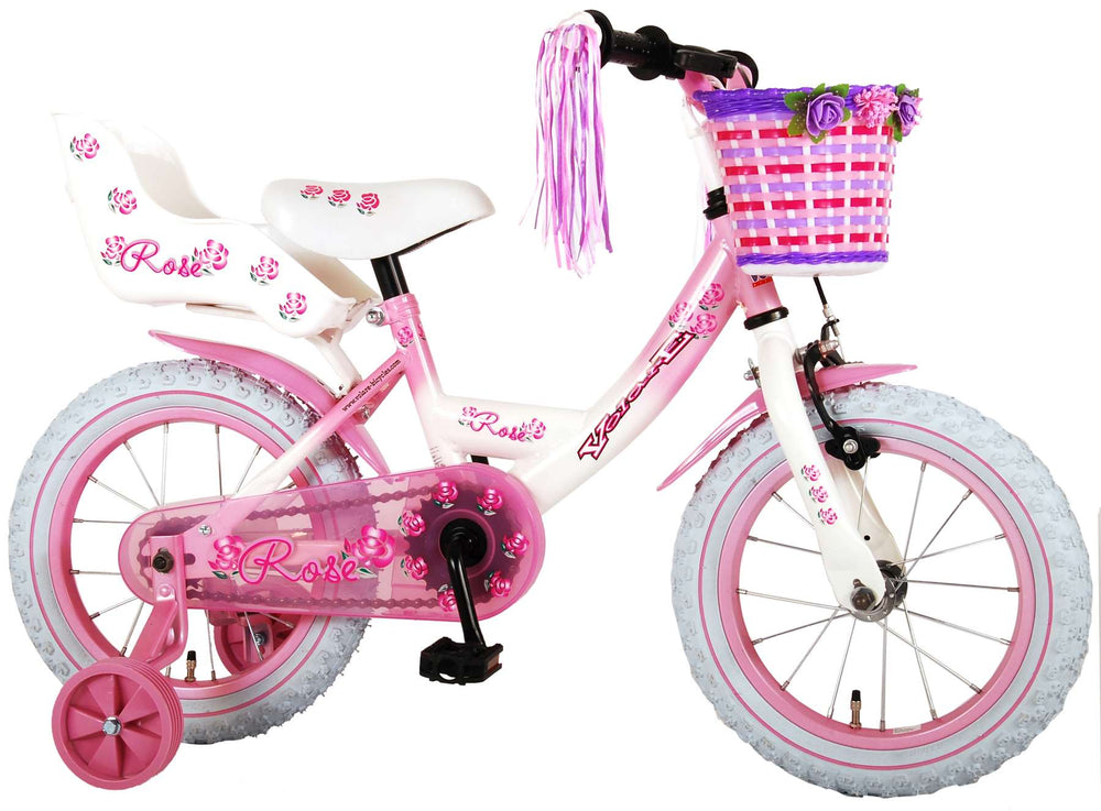 Volare Rose Kinderfiets Meisjes 14 inch Roze Wit 95% afgemonteerd