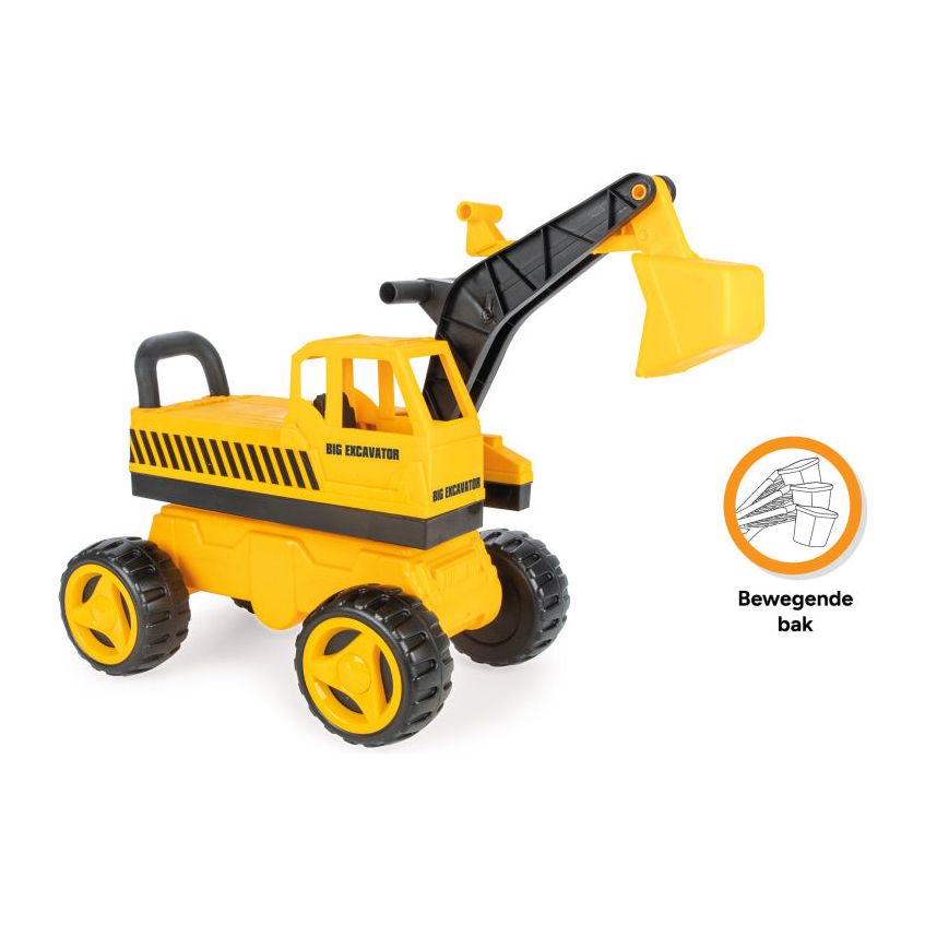Grote speelgoedgraafmachine 69 cm geel zwart
