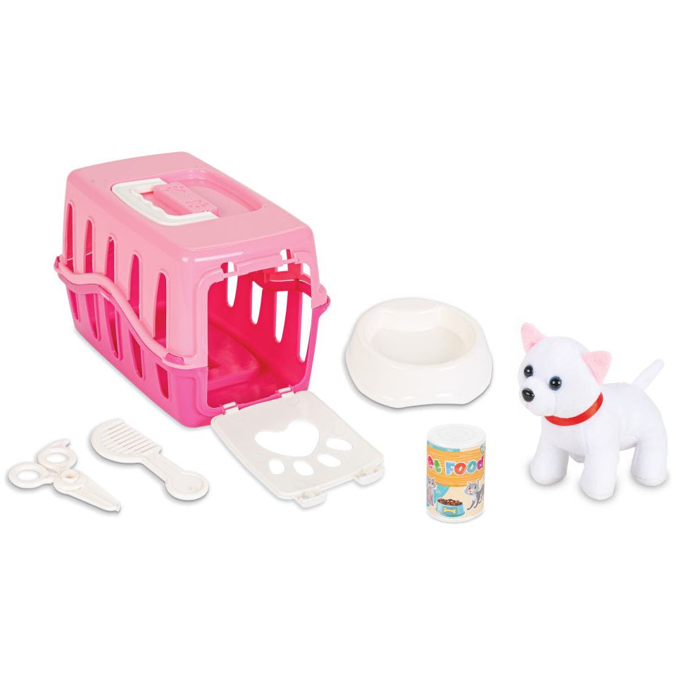 Pilsan Knuffelkat met verzorgingsset reismand roze wit