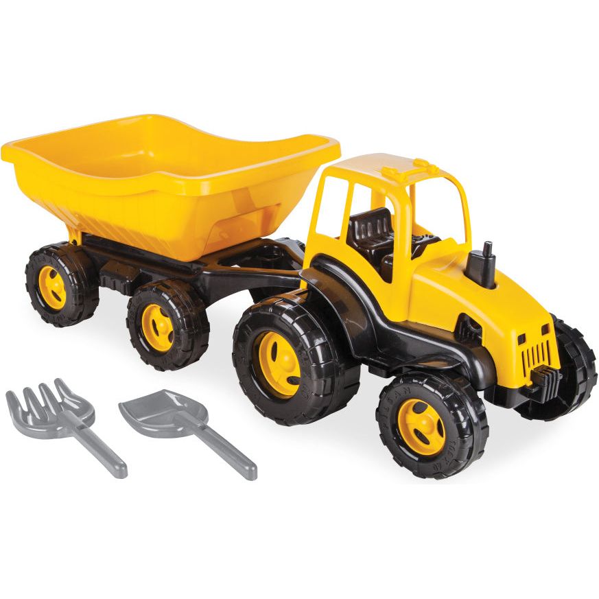tractor met aanhangwagen geel zwart 4-delig
