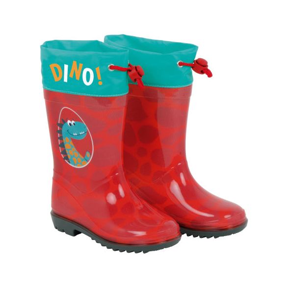 Regenlaarzen Dino PVC textiel Rood Turquoise mt 28