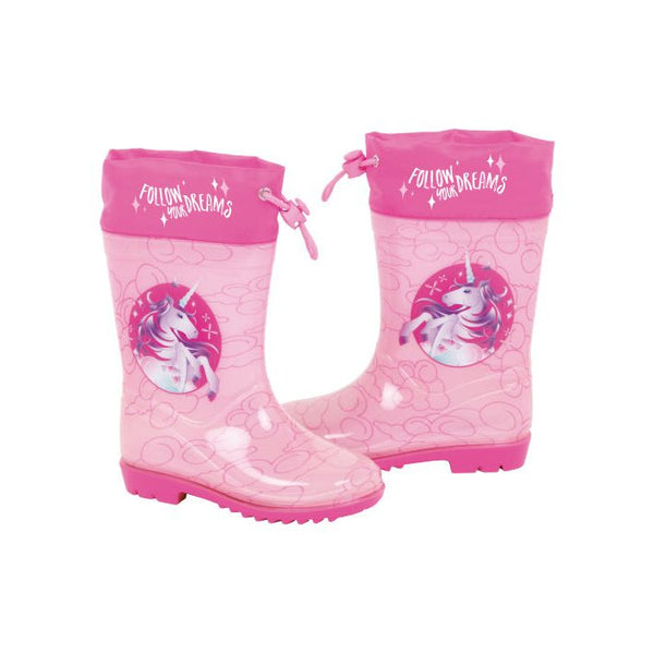 regenlaarzen Unicorn meisjes PVC textiel lichtroze roze maat 24