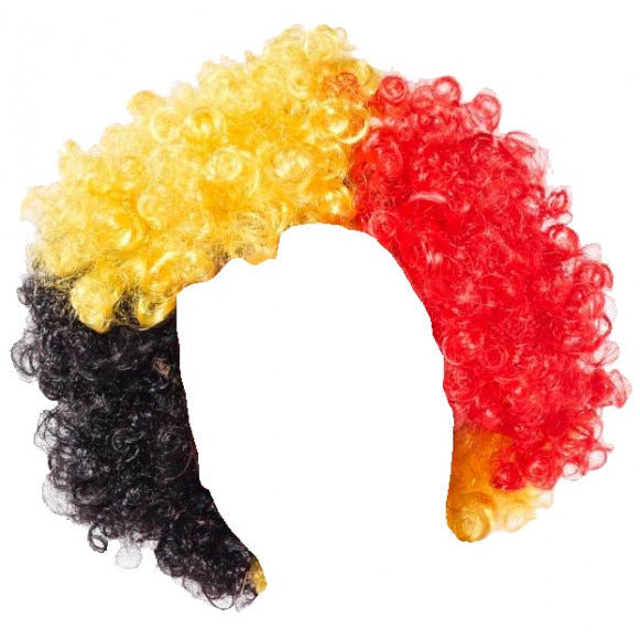 perruque de supporters Tricolore Belgique Coupe du Monde noir jaune rouge