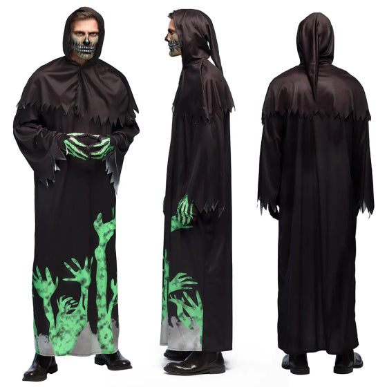 Glowing Reaper Halloween Kostuum Heren Zwart Groen maat 58 60