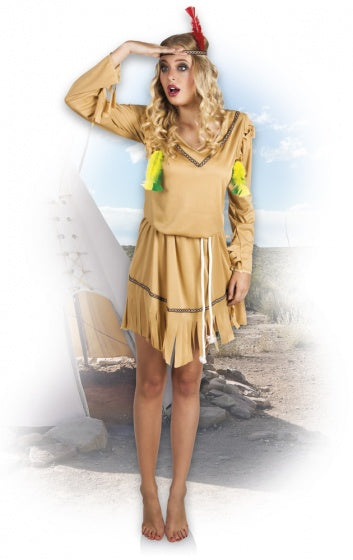 White Horse Indiaan Kostuum Dames Lichtbruin maat 40 42