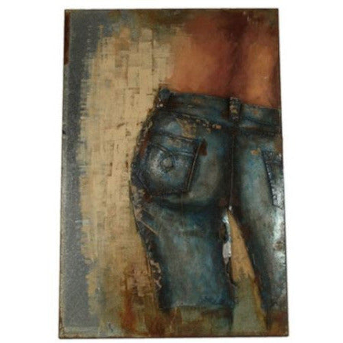 Jeans Retraw Schilderij 120 cm Nikkel Blauw bruin