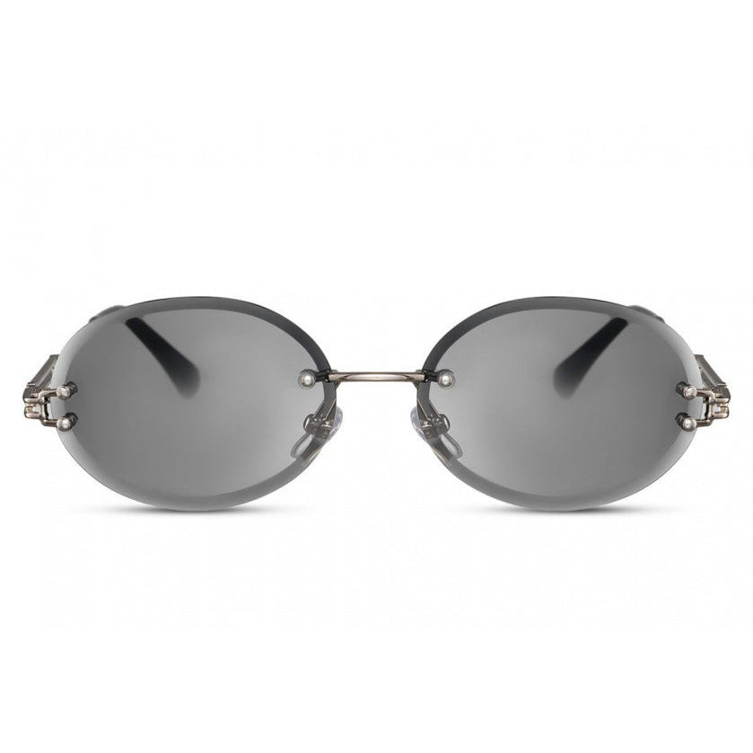 lunettes de soleil ovales chat sans monture. 3 gris argent