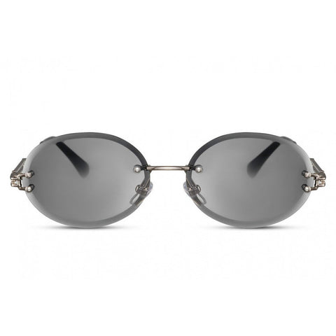 lunettes de soleil ovales chat sans monture. 3 gris argent