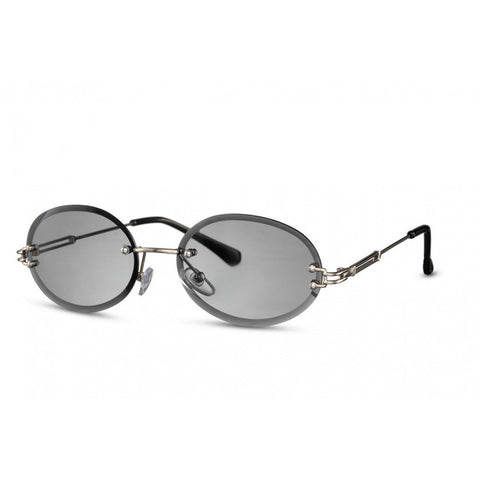 lunettes de soleil ovales chat sans monture. 3 gris argent