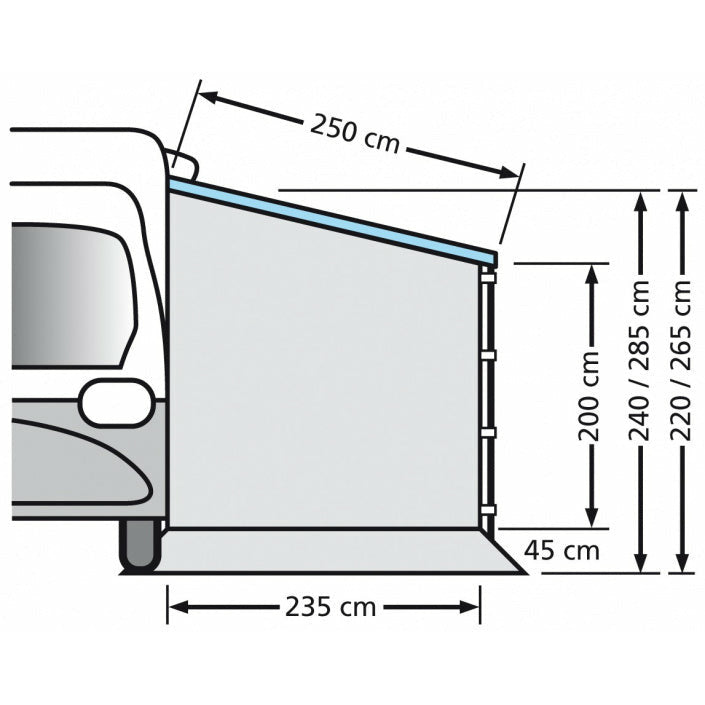 zijwand zonder raam Camper 235 x 240 cm polyester grijs