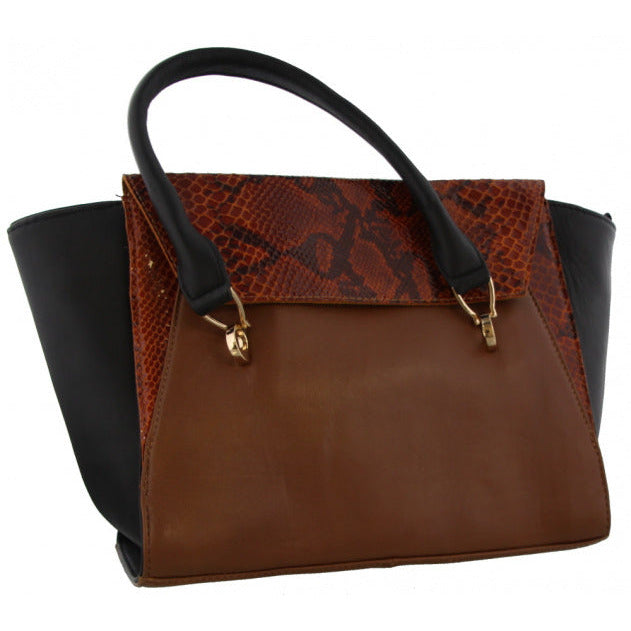 Mh bijoux Schoudertas dames 24 x 41 cm leer zwart bruin 2-delig