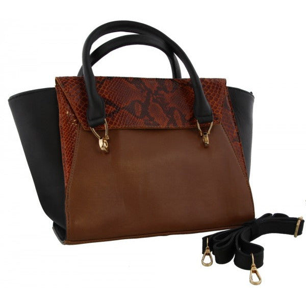 Mh bijoux Schoudertas dames 24 x 41 cm leer zwart bruin 2-delig