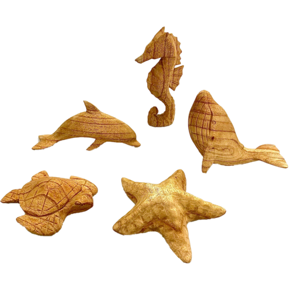 Papoose Toys Papoose Toys Zeedieren Handgesneden 5 stuks