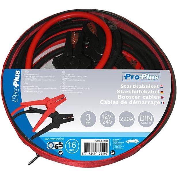 Proplus Startkabels 220A 3 meter 12 24 Volt 16 mm²