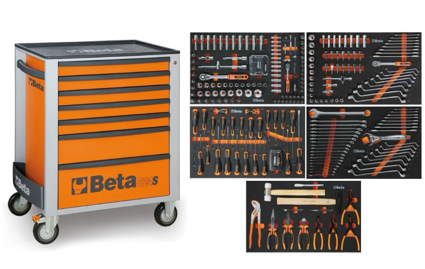 Gereedschapswagen 7 Laden Beta Oranje incl. 309-delig assortiment