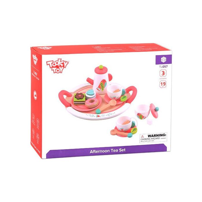 Tooky toy Houten Theeservies Wit Roze 19-delig