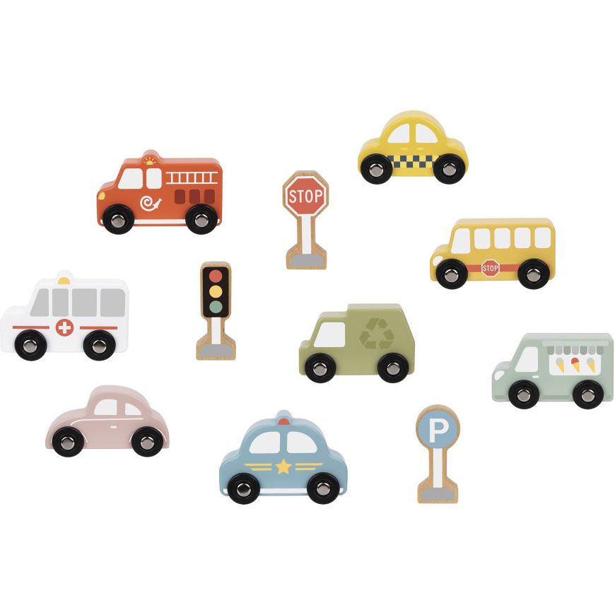 Houten Voertuigen- en Verkeersbordenset 12-delig