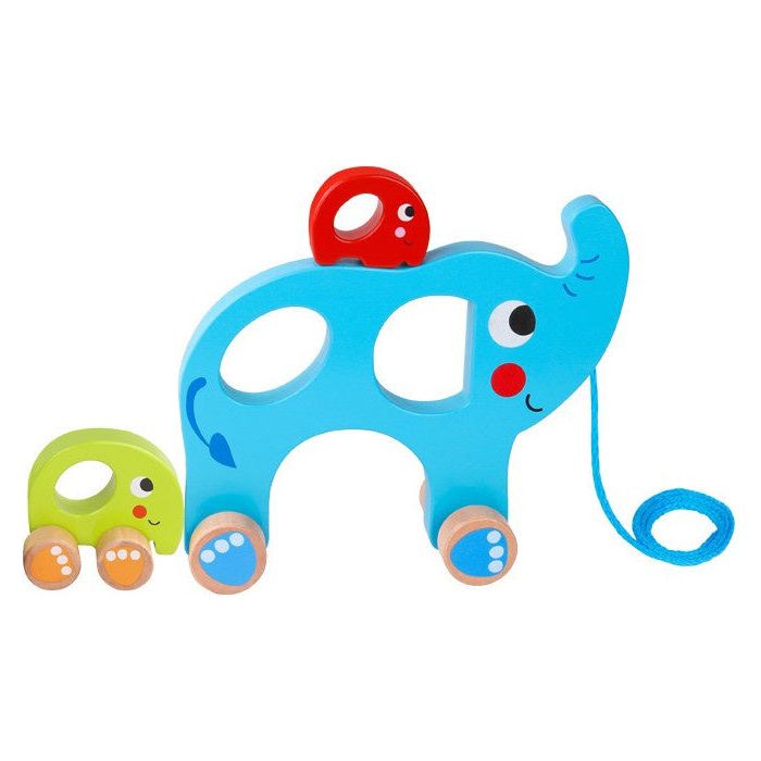 Olifant Houten Trekfiguur 18 maanden Blauw 3-delig