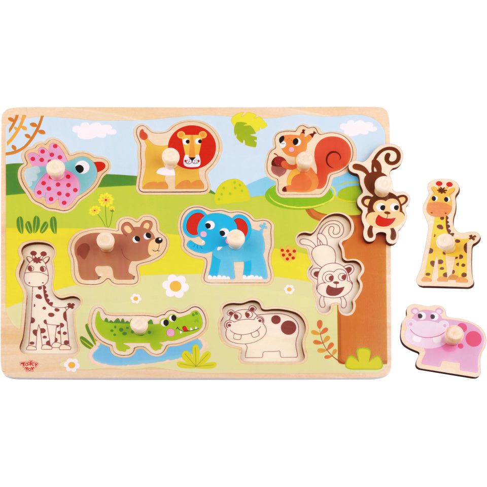 Educatieve Houten Vormenpuzzel Dieren 10-delig