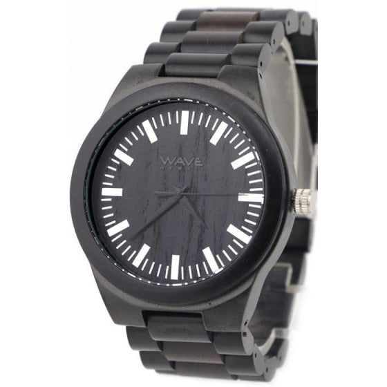 Wave hawaii Horloge Citizen Miyota heren 4,5 cm hout staal zwart