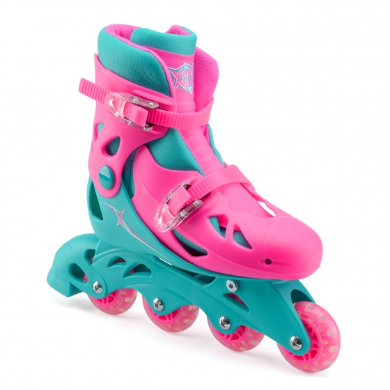 patins à roues alignées hard boot rose turquoise taille 32-35