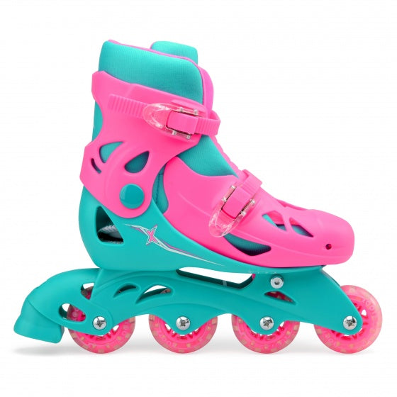 patins à roues alignées hard boot rose turquoise taille 32-35